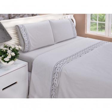 Imagem de Jogo Lençol Tulipa Quarto Casal Queen Bordado 4 Peças 2fronha Cor: Cinza