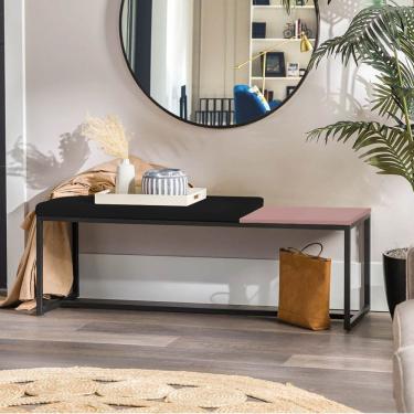 Imagem de Banco Recamier Puff 195cm Industrial Preto Sintético Preto Tampo Quadrado Mdf Rose