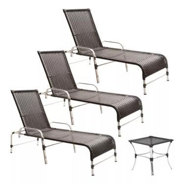Imagem de 3 Espreguiçadeiras E Mesa Para Piscina, área, Varanda Trama Preto