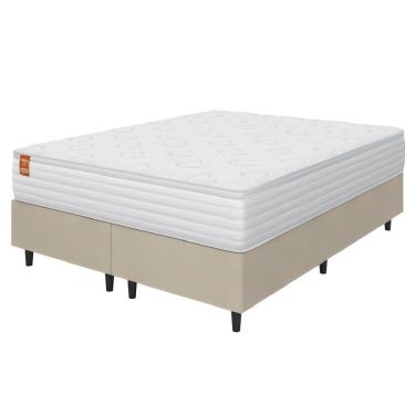 Imagem de Cama Box Colchão Casal King Molas Ensacadas Real Branco / Bege Inducol Branco