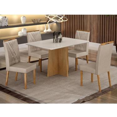 Imagem de Mesa De Jantar Ambiente Jade 120x80cm Cinamomo Off White Com 4 Cadeiras Lara Veludo Bege - Valdemóveis