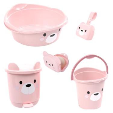 Imagem de Kit Banho Bebê 5 peças Plasútil Bacia Balde Lixeira Decorado (Ursa Lúdica)