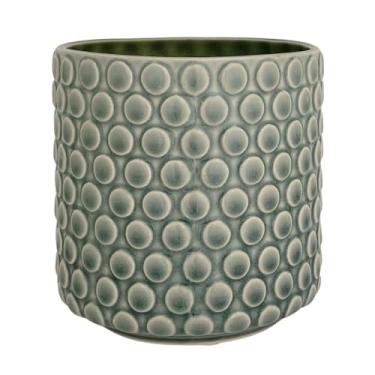 Imagem de Nordring Vaso de flores de grés – Vaso verde de 12 cm com bolinhas – Vaso de cerâmica moderno com esmalte rachado – sem orifícios de drenagem – comporta plantas de interior de 10 cm