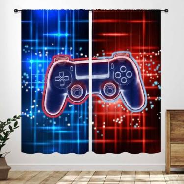 Imagem de Cortinas de jogos para quarto de meninos, gamepad para gamer, meninos, crianças, adolescentes, verde, salpicada, controle de jogos, sala de jogos, sala de estar, quarto, cortinas de janela, 139 x 163