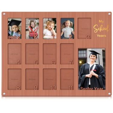 Imagem de Qunclay 1 porta-retratos de madeira para anos escolares, pré-escolar a 12 anos escolares, 14 fotos pré-escolar até a formatura, lembrança de formatura (marrom)