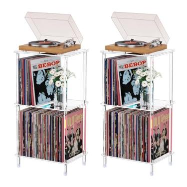 Imagem de Bkemiy Conjunto De 2 Suportes Acrílico Para Toca-Discos, Mesa Giratória Transparente 3 Níveis Com Armazenamento Em Vinil, 40 Cm Largura, 29 79 Altura, Lateral Alta E Moderna Sala Estar, Quarto