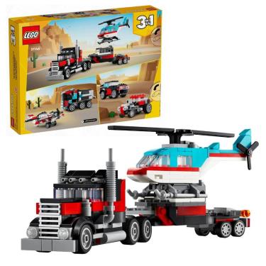 Imagem de Lego Blocos De Montar 3 Em 1 Caminhão Plataforma E Helicóptero Creator 270 Peças