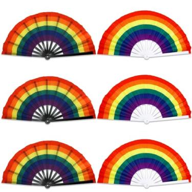 Imagem de Temogole Pacote Com 6 Grandes Leques De Arco-Íris Para Festival Do Mês Gay, Grande Leque Dobrável Camarada Lgbtqia+, Decoração Festa Verão, Rave Mulheres E Homens, Preto Branco