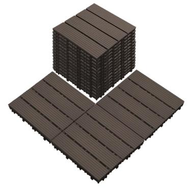 Imagem de 36 peças de azulejos interligados de 30 x 30,5 cm - Pavimentadoras externas à prova d'água para todos os climas para decks de piscina, varandas, quintais e varandas, chocolate