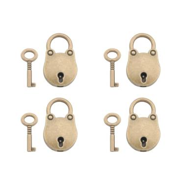 Imagem de JianLing 4 peças vintage mini cadeado de urso com chave de liga de zinco cadeado panda 36 mm caixa superior e inferior fivela ferragem acessórios de cadeado de urso de cobre para caderno diário caixa