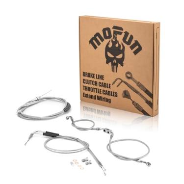 Imagem de Mofun Clutch Cable & ABS Upper Hydraulic Front Brake Line & Throttle and Idle Cable Kit Compatible with Harley Dyna Street Bob Wide Glide Super Glide Custom 2012-2017, Fit 14"-16" Handlebar, Chrome