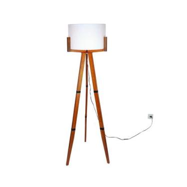 Imagem de Luminária de Chão Tripé Torneado Madeira Eucalipto Cúpula Linho Cores 