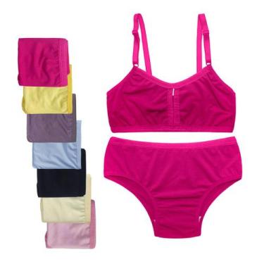 Imagem de Kit 10 Conjunto Calcinha Sutiã Juvenil Microfibra Liso Para Revenda - 