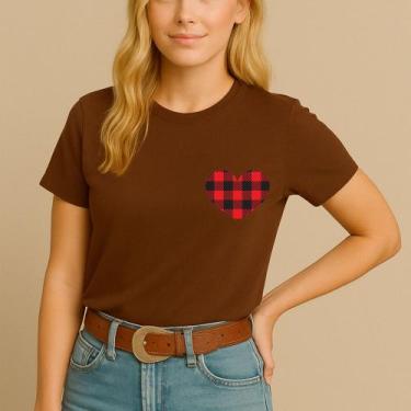 Imagem de Camiseta Blusa Festa Junina Estampa Coração Xadrez Divertida Arraiá Sã