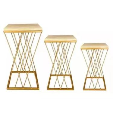 Imagem de Mesa Decorativa em Ferro Treliça, Kit com 3 Peças, Dourado