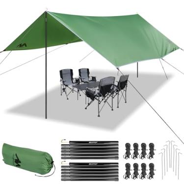 Imagem de AYAMAYA Lona de acampamento com bastões resistentes, 25,4 x 4,5 m, extra grande, à prova d'água, toldo de barraca, rede de chuva, mosca, abrigo solar para acampamento, praia, piquenique, atividades ao