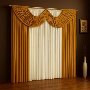 Imagem de Cortina Paris Com Bandô 2,00 m x 1,70 m Sala/Quarto em Malha (Mostarda Com Palha)