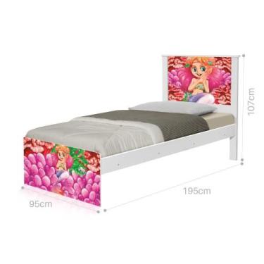 Imagem de Cama Solteiro com Cabeceira Adesivada Sereia e Corais - CASA H