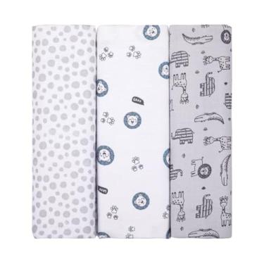 Imagem de Kit com 3 Cueiros Flanelados para Bebê 80x80 cm – 100% Algodão – Tecido Suave e Antialérgico – Enxoval Recém-Nascido – Era Uma Vez (Selva Rabisco)