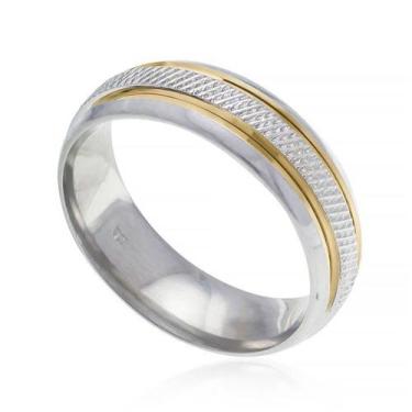 Imagem de Par de Alianças de Compromisso - Aço Inox 6mm - Com Filete de Ouro