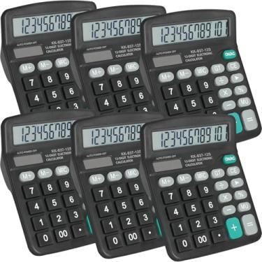 Imagem de Pacote com 6 calculadoras a granel, calculadoras de 12 dígitos com tela LCD grande e botão sensível, energia dupla solar e bateria, calculadora de mesa para escritório, escola, casa