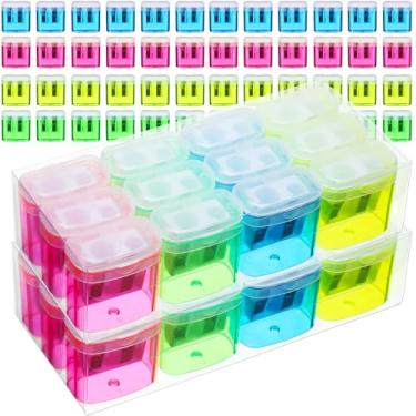 Imagem de Tenare Apontador manual de 120 peças com furo duplo com tampa para casa, escola, escritório, apontador de giz de cera de plástico, rosa, amarelo, verde, azul