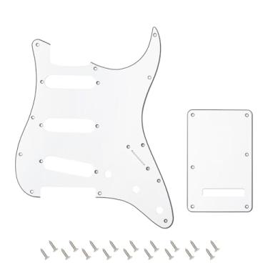 Imagem de Banworks Conjunto de 3 camadas Strat SSS Pickguard 11 furos com placa traseira Tremolo Tremolo de 6 furos para USA/Mexican Modern Style Standard Stratocaster ST JT/HB-08 Branco