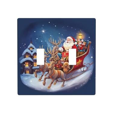 Imagem de Double Gang Toggle Wall Plate Home Decoration Light Switch Cover Decorative Switch Plate Cover Retro Christmas Santa Claus Xmas Tree 4.5 inch X 4.5 inch
