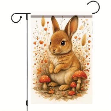 Imagem de Starlit Patio Bandeira de jardim de outono de Ação de Graças, bandeira de coelho, 30,5 x 45,7 cm, folha de cogumelo, floral, faixa de outono para jardim, decoração ao ar livre, para varanda, gramado