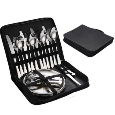 Imagem de Jogo De Talheres Faqueiro Garfo Aço Inox + Estojo Dourado Prata Brilho