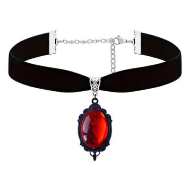Imagem de Dreuyet Colar gargantilha de veludo de cristal gótico camafeu para mulheres vintage cristal vermelho verde roxo colar preto gótico vitoriano místico estilo punk bijuteria fantasia de Halloween, Middle