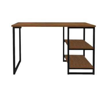 Imagem de Mesa Escrivaninha Industrial Home Office C/prateleiras De Metal (marrom)