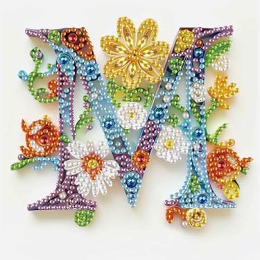 Imagem de MVVMTOP Kit de pintura de diamante, letra M DIY 5D, arte de diamante artificial de cristal de forma especial, artesanato em mosaico parcial para iniciantes, decoração de parede, presente para quarto