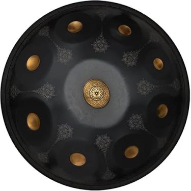 Imagem de 9 Notas Handpan Em Ré Menor 22 Polegadas Tambor De Mão De Aço, Gravação A Laser Não Desbota, Com Bolsa De Mão, Baquetas, Tripé De Bateria, Para Produção De Áudio Profissional, Black