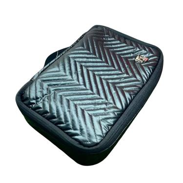 Imagem de Bolsa Necessaire Estilo Matelassê Chevron Metálico Cor:preto