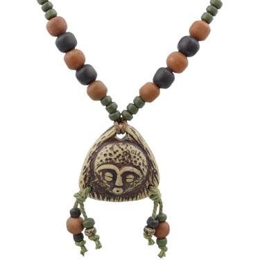 Imagem de Joddfly Colar de arte abstrata, pingente de cerâmica estilo tribal, design celestial sol lua estrela, corda de tecido ajustável, vintage feito à mão, Standard size, Cerâmica, Sem Pedra Preciosa