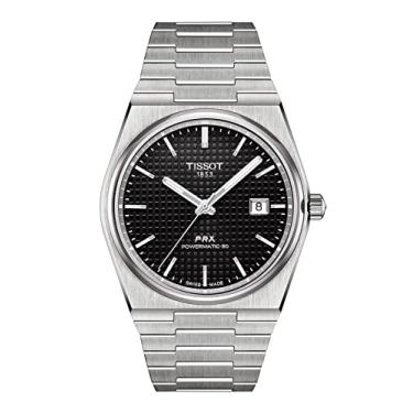 Imagem de Tissot Relógio social masculino PRX Swiss automático com pulseira de aço inoxidável, cinza, 12 (modelo: T1374071105100)
