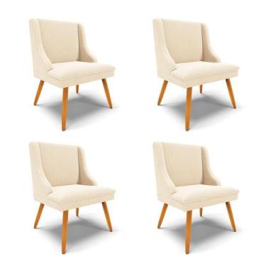 Imagem de Cadeira Sala de Jantar Pé Palito Castanho Kit 4 Liz Bouclê Bege D03 - 