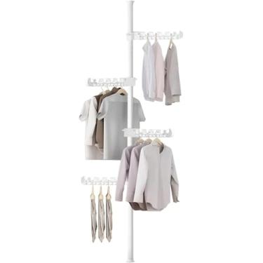 Imagem de Cabideiro De Chão Com Suportes Ajustáveis, 4 Braços Multiuso, Branco, Organizador para Roupas, Bolsas, Chapéus, Pendurar até 32 Cabides de Roupas, Braços Ajustáveis em Metal