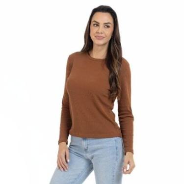 Imagem de Blusa Feminina Manga Longa Gola Redonda Malha Ribana Casual-Feminino