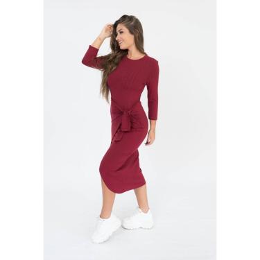 Imagem de VESTIDO FEMININO RIU KIU MIDI DECOTE REDONDO MANGA 3/4 COM AMARRAÇÃO PRETO P-Feminino