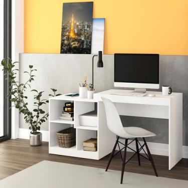 Imagem de Mesa de Escritório com Estante Lateral Branco - DJD Móveis