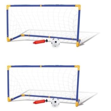 Imagem de Kit 2 Traves e Bola Infantil Chute a Gol Golzinho com Rede Bomba Brinquedo Futebol DM Toys DMT5075