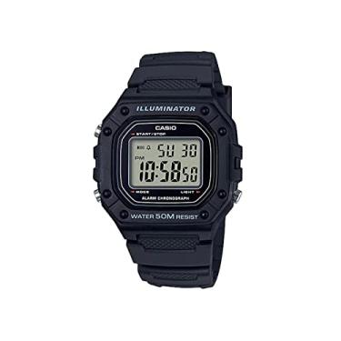 Imagem de Casio Relógio masculino clássico de quartzo de aço inoxidável com pulseira de resina, preto, 21.1 (modelo: W-218H-1AVCF)