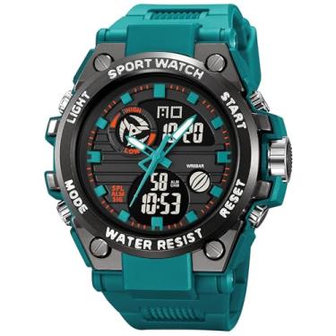 Imagem de Relógio digital masculino militar para homens, relógio tático à prova d'água, mostrador grande, analógico, eletrônico, esportivo, ao ar livre, multifuncional, resistente, Lago azul, Casual