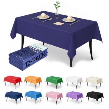Imagem de Craft And Party Pacote com 12 toalhas de mesa de plástico azul marinho – Capas de mesa descartáveis de 137 x 272 cm para mesas retangulares, resistentes e à prova d'água para festas, eventos