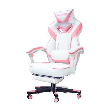 Imagem de HEADMALL Cadeira de jogos rosa com apoio para os pés ergonômica grande fabricada pela empresa listada, cadeiras de videogame com almofada lombar e cabeça, para adultos, adolescentes, laboratório