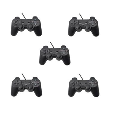 Imagem de Kit 5 Joystick Controle Para Pc Gamer Jogos Vibração Dual Shock Usb Com Fio