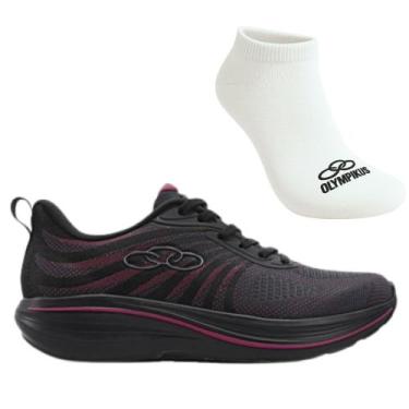 Imagem de Kit Tênis de Academia Feminino Olympikus Bruma E Meia, 39, Preto, Rosa