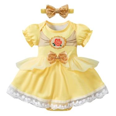 Imagem de LATOBREATH Vestido de princesa para bebês e meninas, roupas chiques de festa de aniversário, Amarelo, 6-9 Months